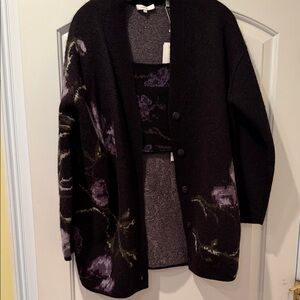Vince Black and Purple Floral Cardigan